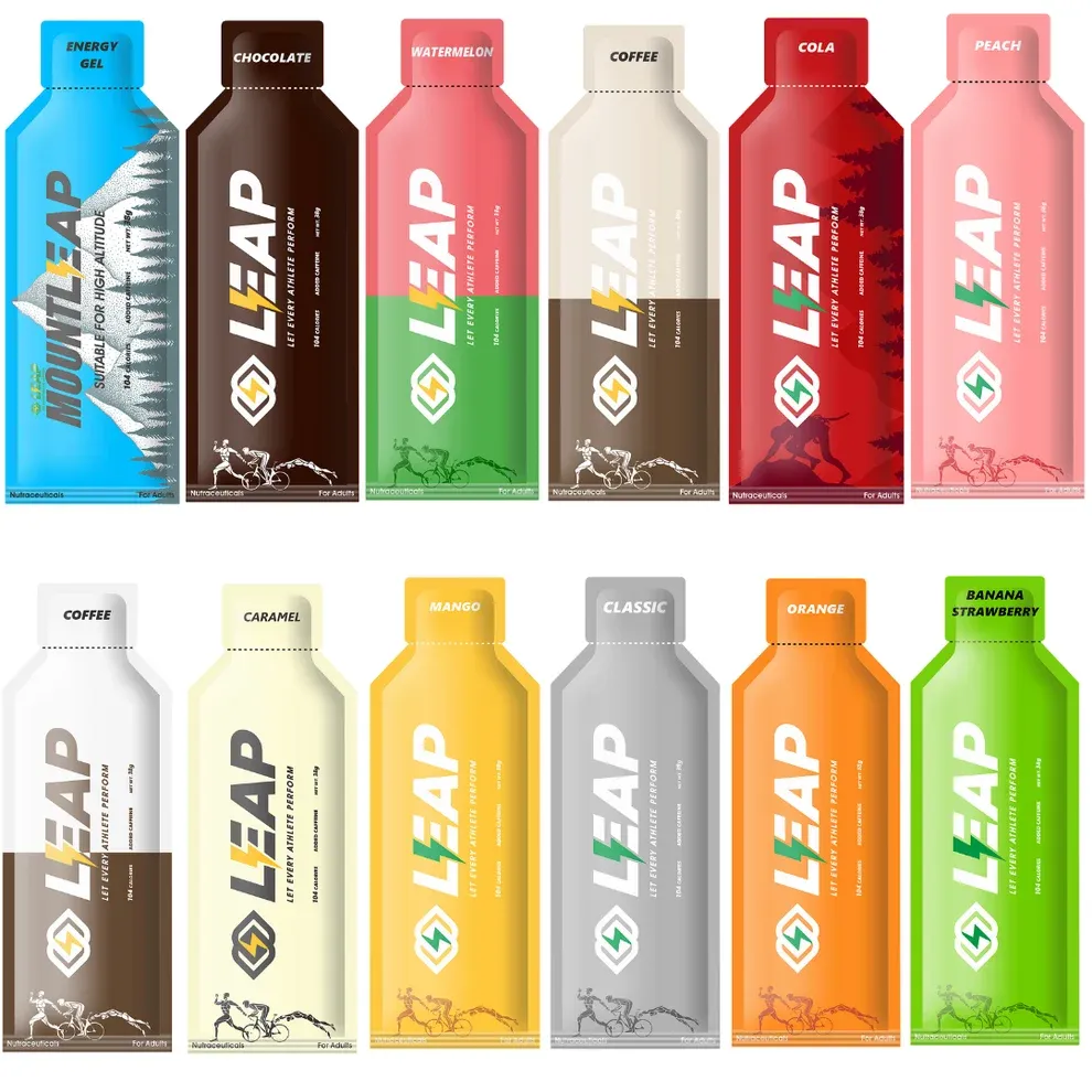 Leap Energy Gel for Running & Endurance Sports, 12 Assorted Flavours, Quick Energy Carbohydrate Gel for Cycling, Marathon & Workout